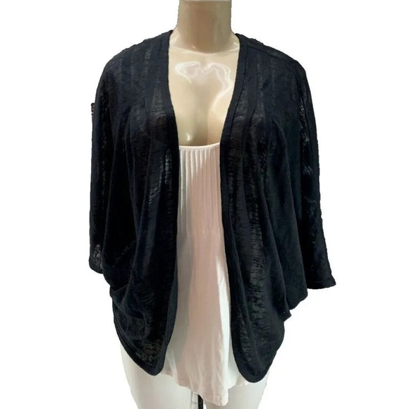 Serena Williams S Black Open Front Pleated Detail Semi-Sheer 3/4 Sleeve Shrug - Picture 2 of 6